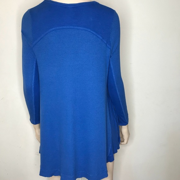 Free People Knit Waffle Top Blue Sapphire Thermal - Picture 6 of 8